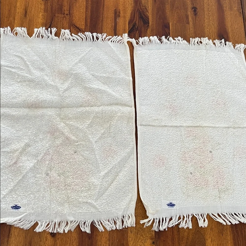 2 Vtg Royal Terry Of California Hand Towels Pink Roses & Rhinestones MCM Floral